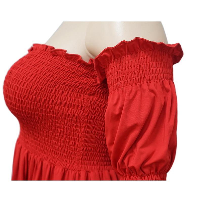 Übergröße Damen schulterfrei gerüscht gerafft Mini-Kleid Kurzarm Stufen A-Linie Lässig Sommerkleid