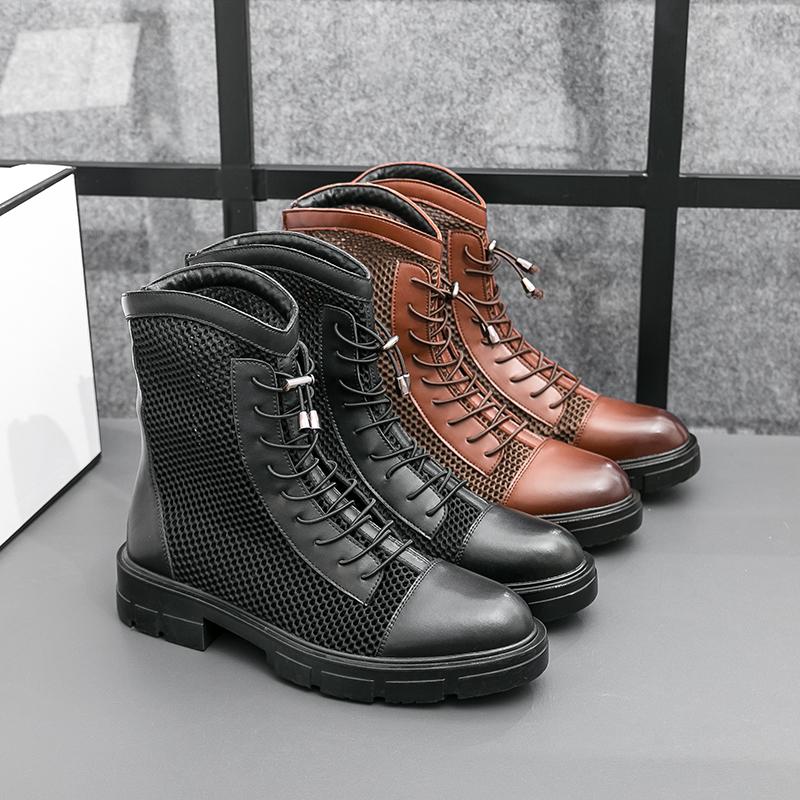 Fashion Size 38-46 Business Men Chelsea Boots Casual Comfortable Fashion Mesh Sand Breathable Leather Boots Men Gentleman Social Boots