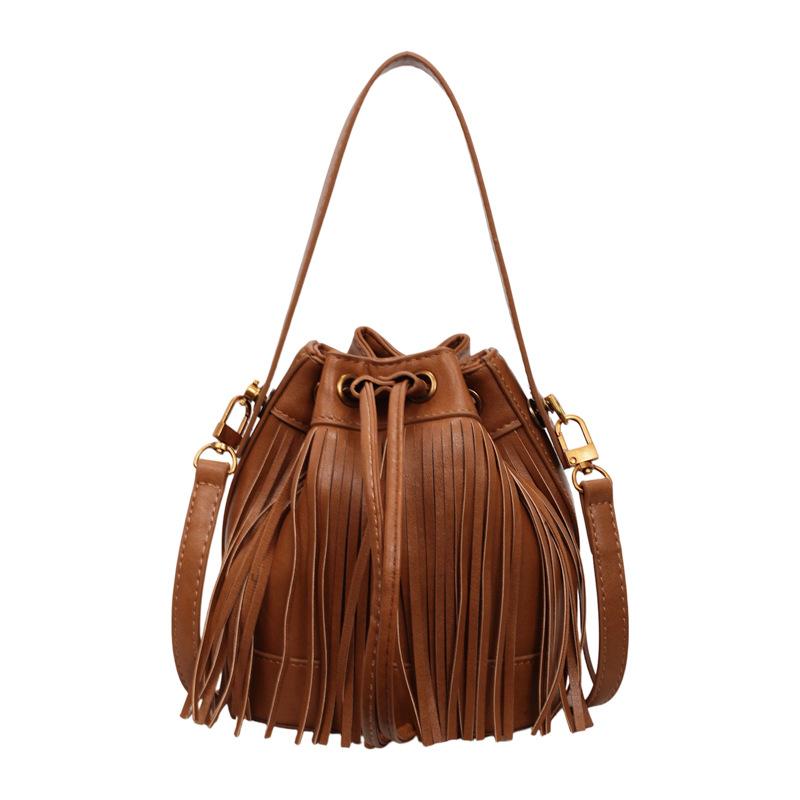 Tassel Handbag Drawstring Bucket Bag Women's Shoulder Crossbody Bag