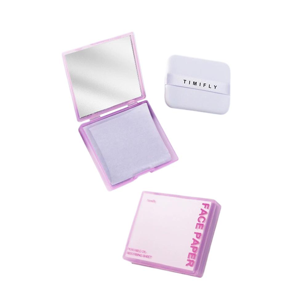 100pcs Facial Oil Blotting Paper with Mirror Powder Puff Oil Control Oil-absorbing Face Cleaning Beauty Makeup Tools Accessories