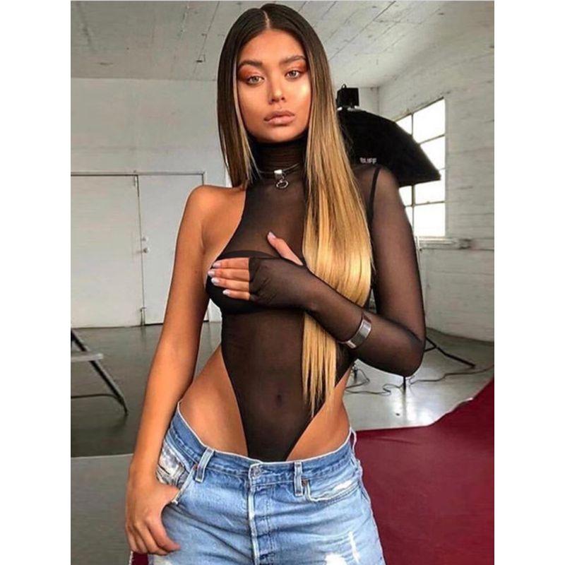 

Sexy Black Mesh Slim-Fit Top Black M