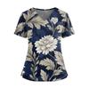 Ladies' Fashionable Floral Print V-neck Double Pocket Short Sleeved Shirt With Slit Hem And Protective Worker's Top