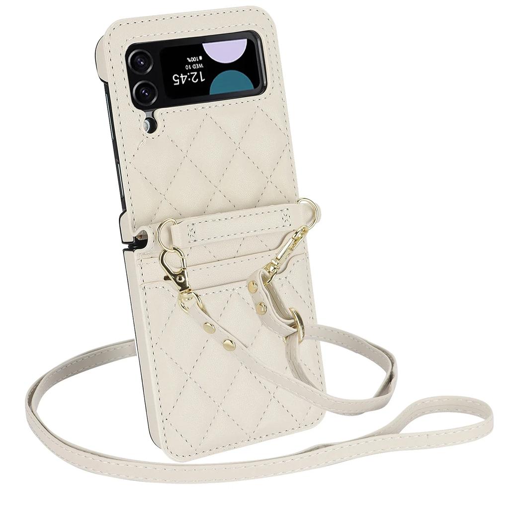Lanyard Cards Solt Leather Wallet Case For Samsung Galaxy Z Flip 6 5 4 3 5G Flip5 Flip6 Purse Bag Crossbody Strap Pocket Cover