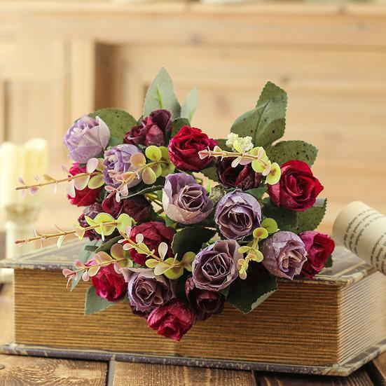 Artificial Roses Bunch Reusable Fake Flowers Maintenance-Free Faux Rose Bundle for Table