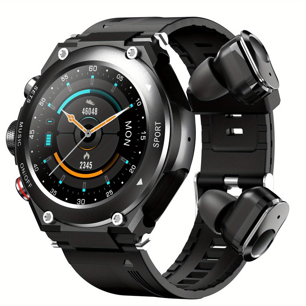 Rainbuvvy T92 Earbud Smartwatch 1.28inch IPS Full Touch 128MB RAM 470mAh BT5.0 TWS IP67 Waterproof Recording Local Music Wireless Smart Bracelet