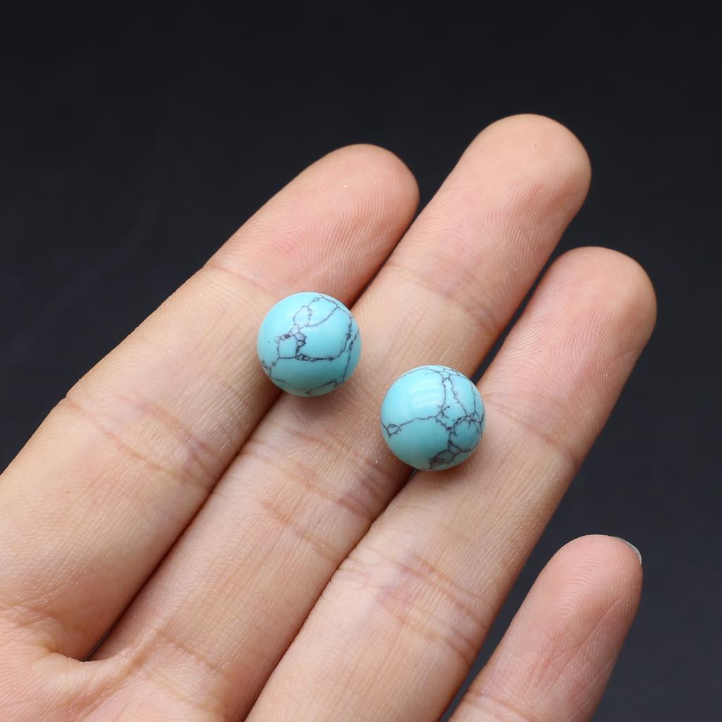 1 Paar kreative niedliche Kugel-Ohrringe mit natürlichem Edelstein, europäischer und amerikanischer Stil, Ohrstecker, Achat, blauer Türkis, Ohrstecker für Damen, Schmuck, 8 mm