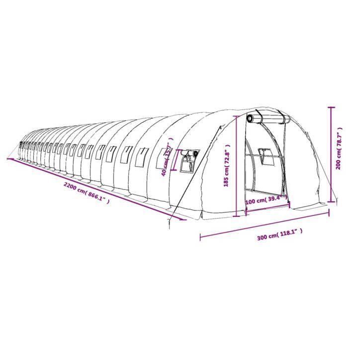 VidaXL Serre avec cadre en acier blanc 66 m² 22x3x2 m, polytunnel, serre à cadre froid, serre pour tomate, serre de jardin, 3188059