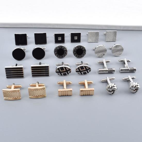 Yousheng 1 Pair Cufflinks Polished Smooth Surface French Style Hollow Twist Round Square Shape Men Suit Shirt Cufflinks  DIY Craft Buttons