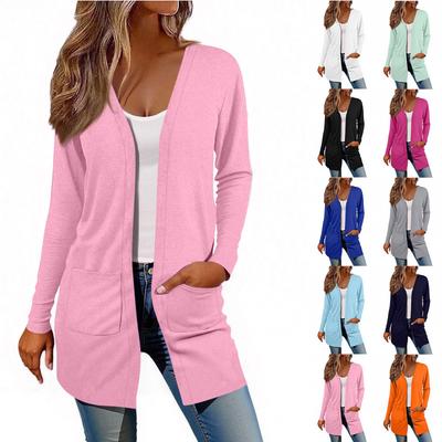 Cárdigan de Manga Larga para Mujer Chaqueta Casual con Bolsillos Top
