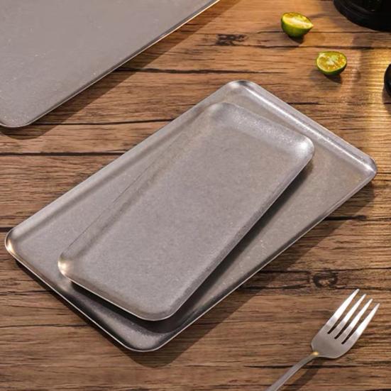 Rechteckige Edelstahl-Schale Retro Rustikale BBQ-Platte für Braten Industrieller Stil Hot Pot Gericht für Zuhause Camping Küche