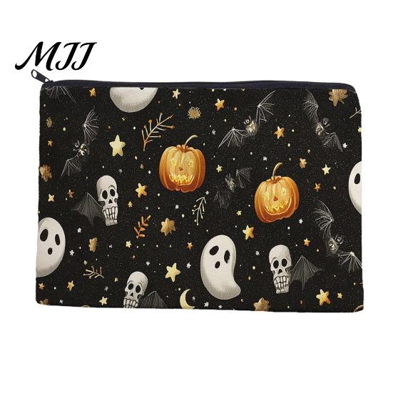 Spooky Stationery Organizer Halloween Storage Bag, with Pumpkin Ghost Pattern Design, Thickened Wear Resistant Canvas Bag Cosmetic