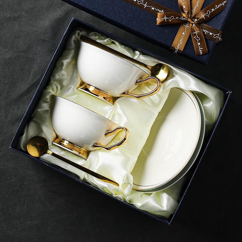 Light Luxury European Coffee Cup and Saucer Set 2 Cups 2 Saucers 2 Spoons Gift Set