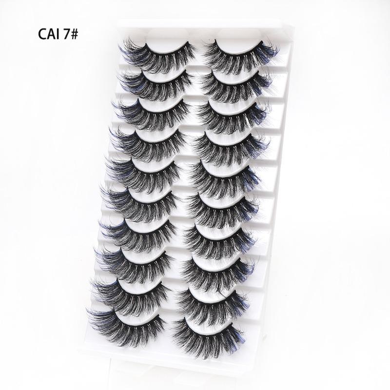 Manufacturer Wholesale 10 Pairs of Colored 3D False Eyelashes, European and American Multi-level Messy and Dense 3D Eyelashes, Cross-border Supply