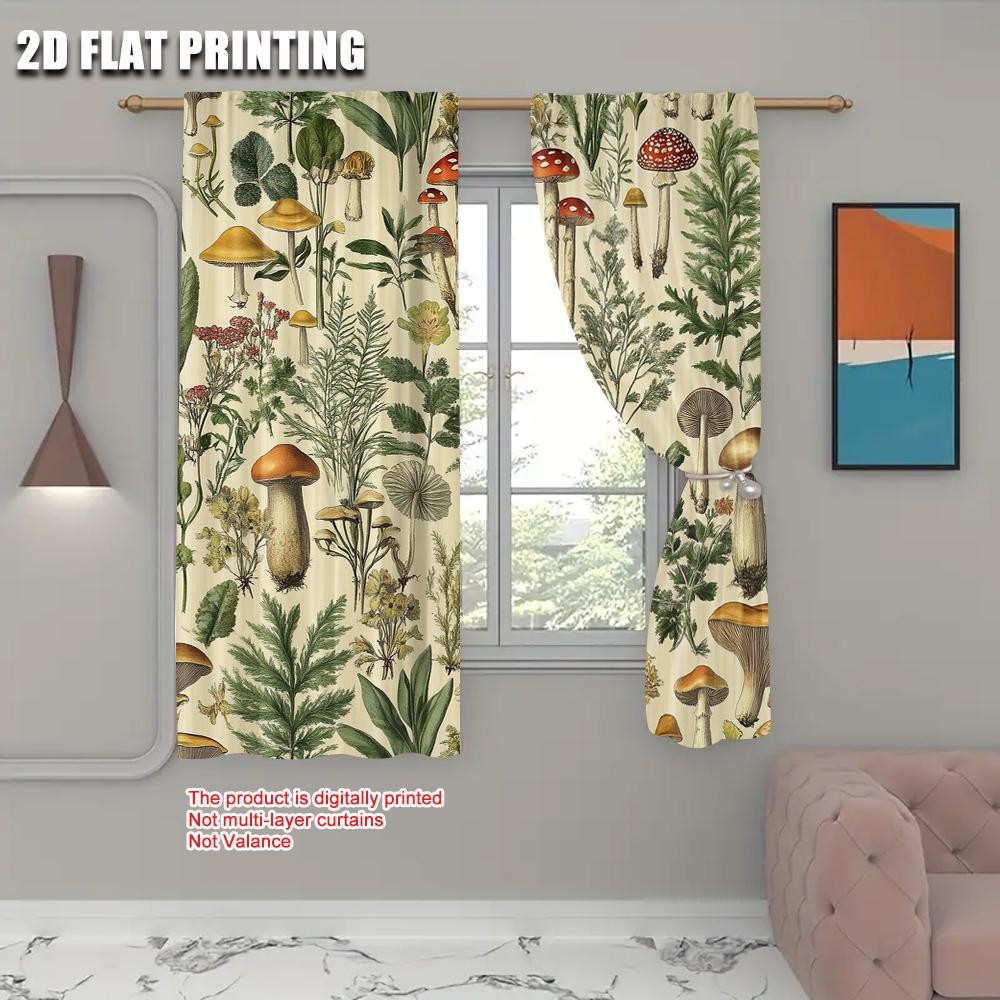2pc   Window Drapes Botanical Plants Herbs Mushroom BlackoutPolyester Holiday Decorations Applies to Party Decor