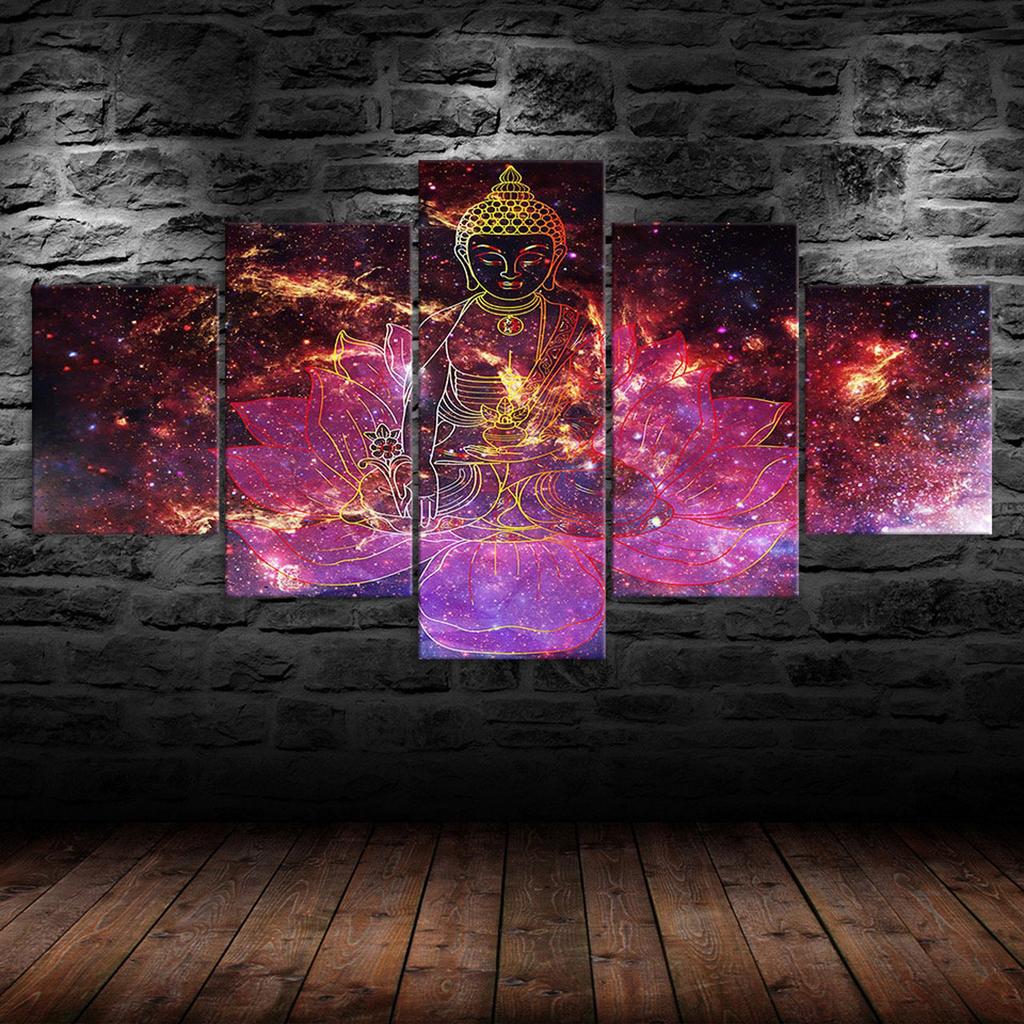 Buddha Universe Cosmos Abstract Scenery 5 Piece Five Panel Wall Canvas Print Modern Art Poster Picture Home Decor Gift For Him For Her