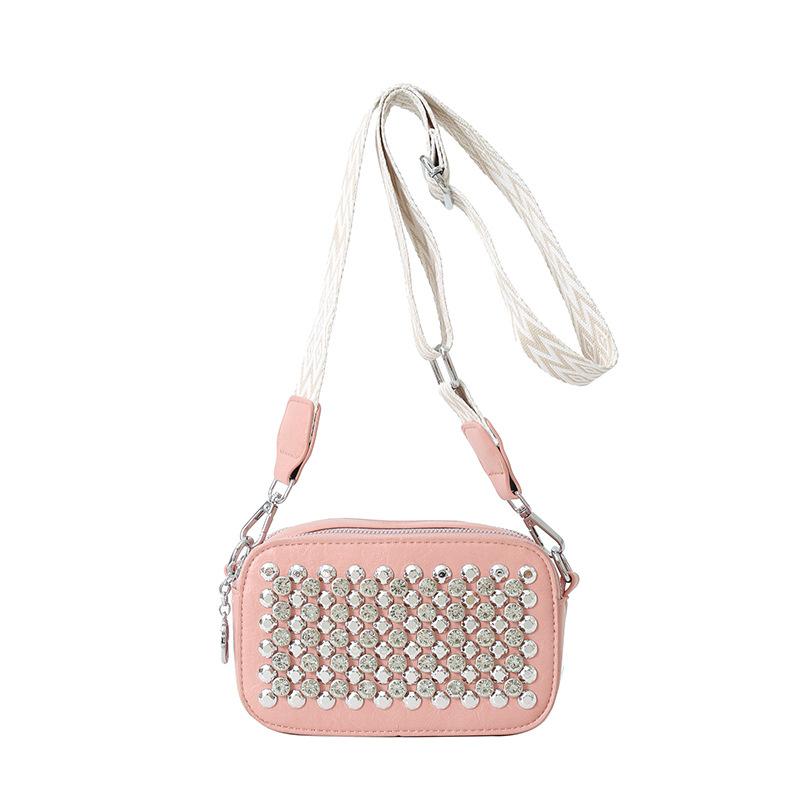 This Year's Popular Bag 2025 New Korean Version of Fashion Rivets Personalized Trend Women's Wide Shoulder Straps Crossbody Small Square Bag