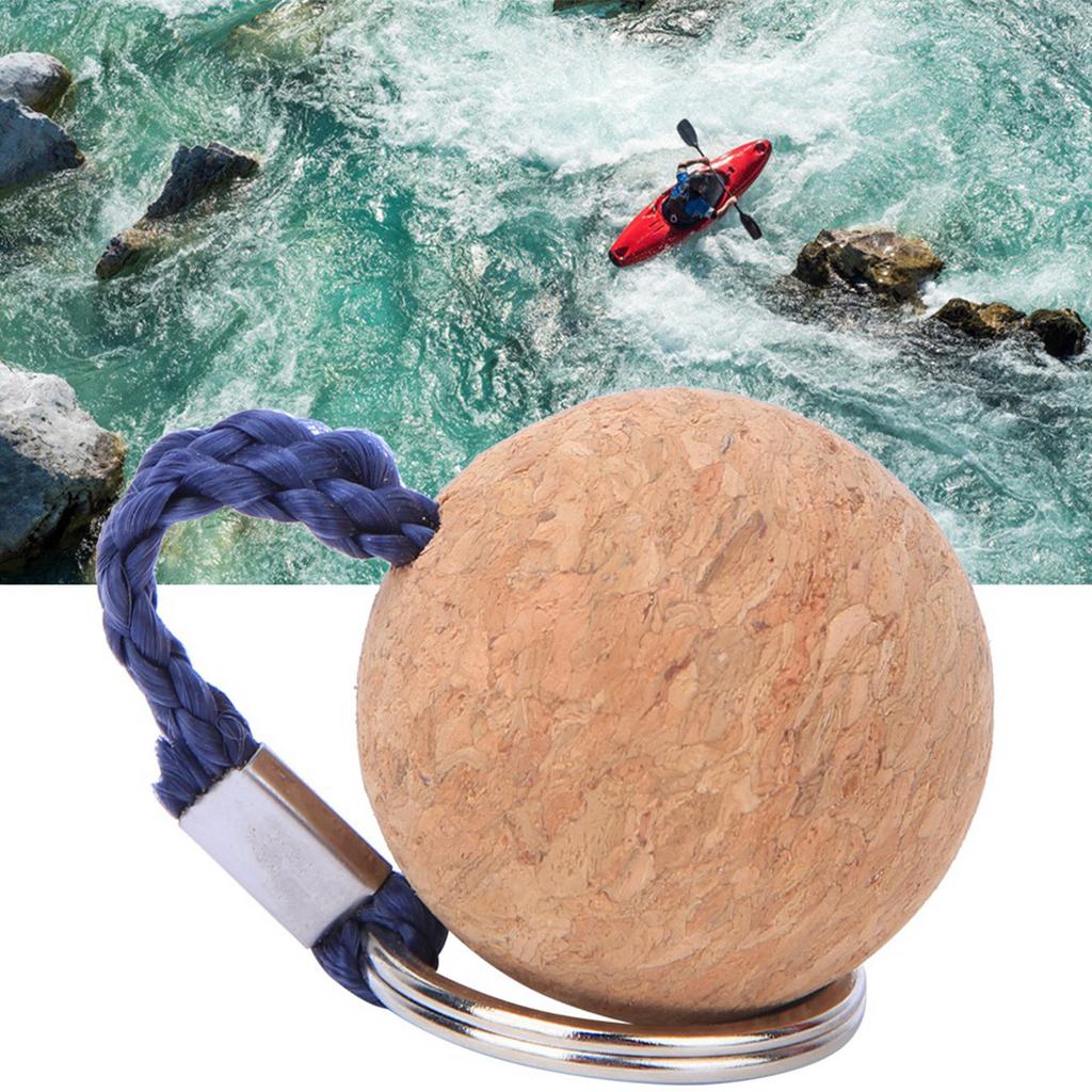 2Pcs Floating Cork Keyring Wooden Ball Key Ring Float Sailing Boat Canoe Water Sport Accessories Black Rope