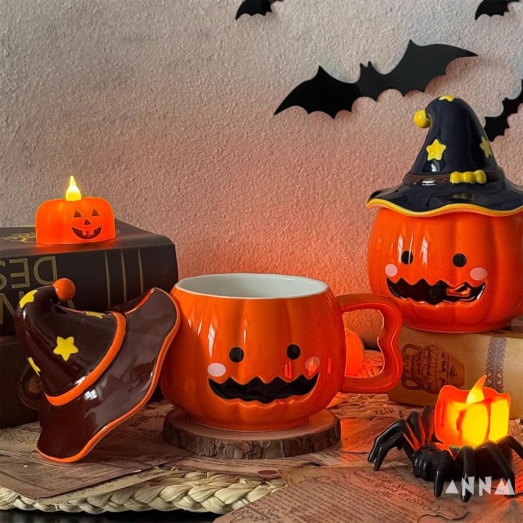 Halloween Pumpkin Shaped Ceramic Mug With Lid Creative Design Perfect Gift For Parties Home Office Use