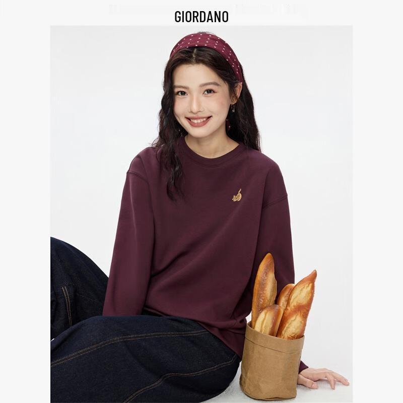 Giordano Women's Little Tiger Embroidered Loose Fit Round Neck Sweatshirt