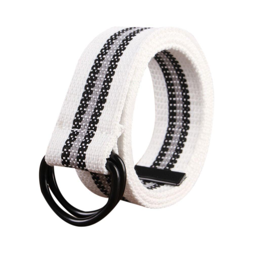 Casual Versatile Black Buckle Nylon Braided Belt Weave Waist Band Canvas Strap Double Ring Waistband