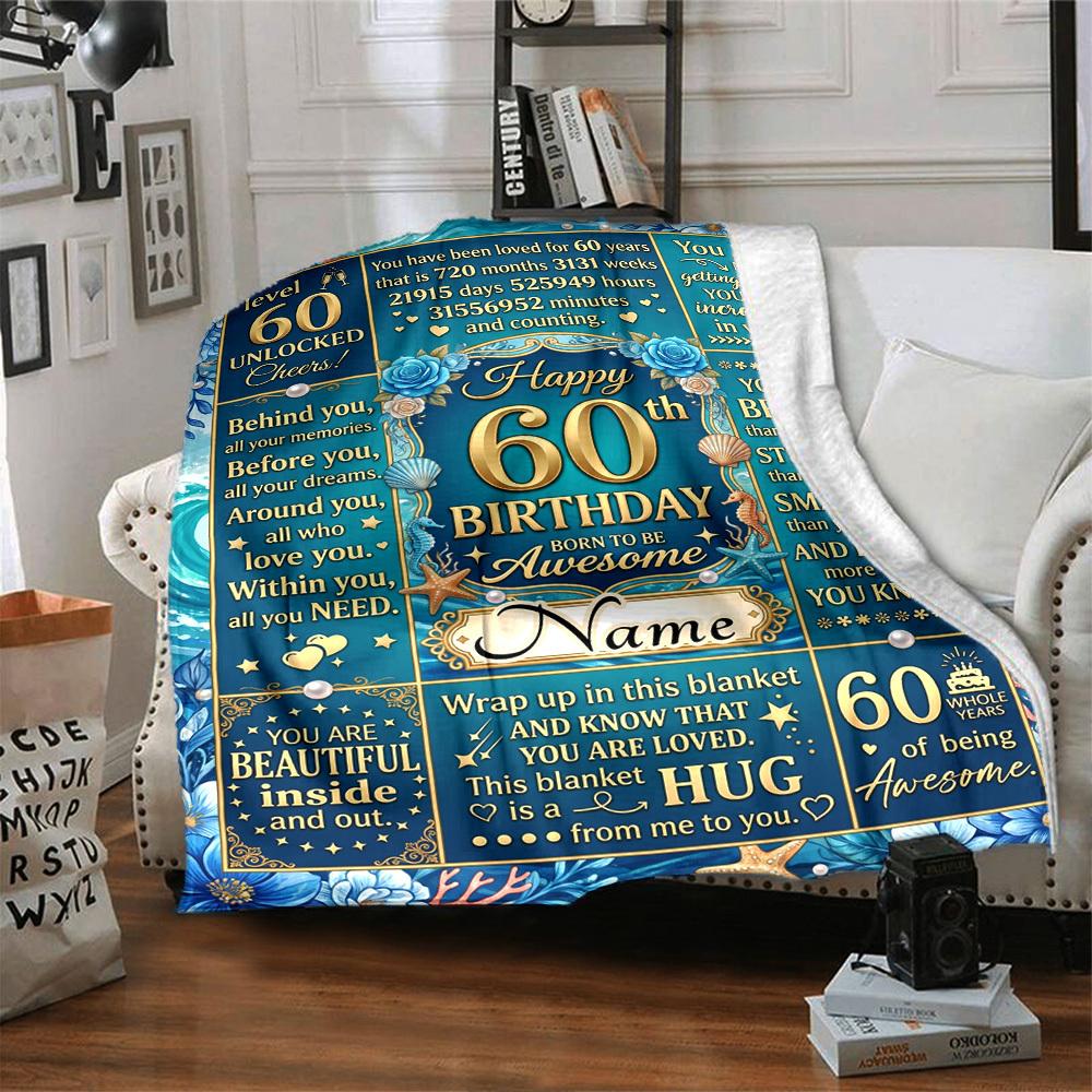 Happy 60Th Birthday Blanket Personalized Name Soft Warm And Versatile For Sofa Bed Office And Travel Machine Washable Comfortable In All Seasons Best