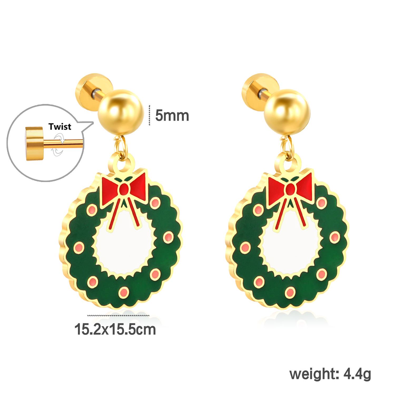 Красочные эмалированные рождественские серьги-венки с застежками-гвоздиками из нержавеющей стали.