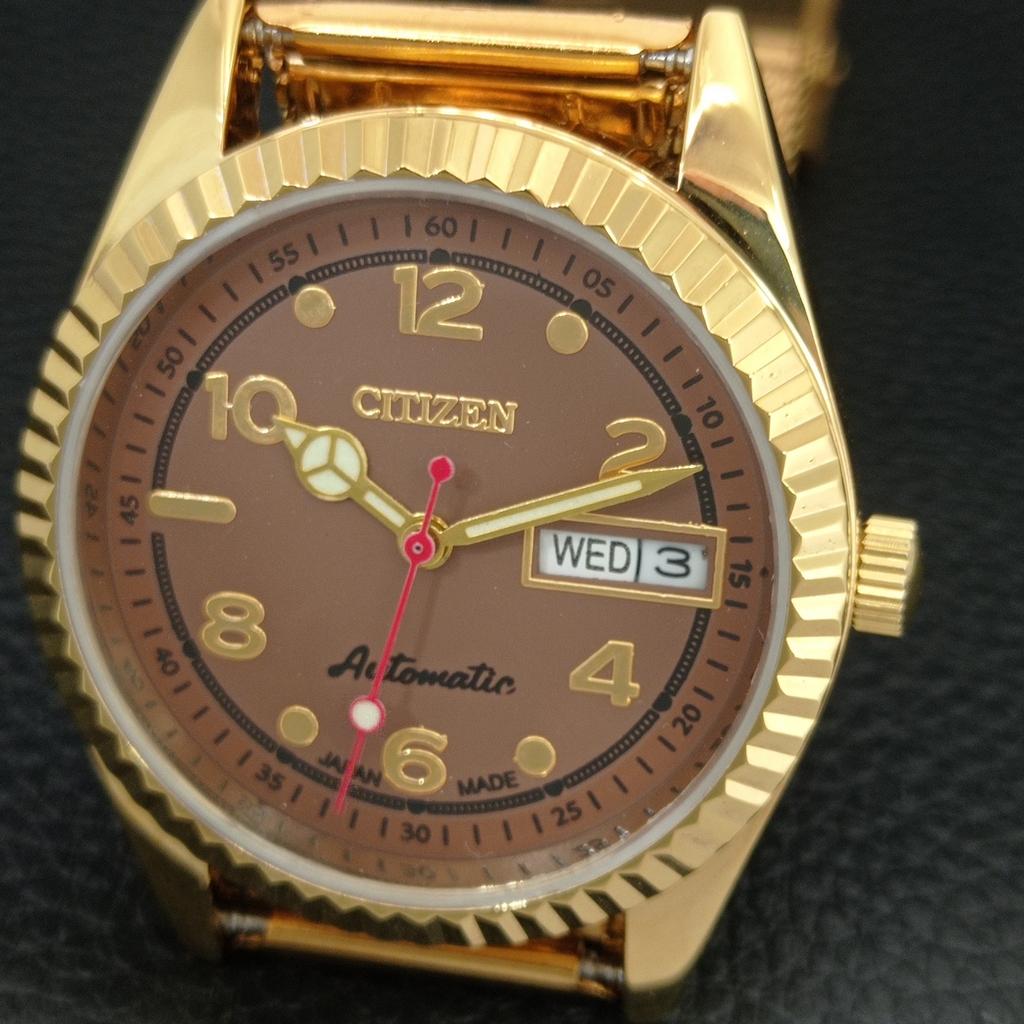 VINTAGE CITIZEN AUTOMATIC 8200 REFURBISHED JAPAN MENS BROWN DIAL WATCH a445336-1
