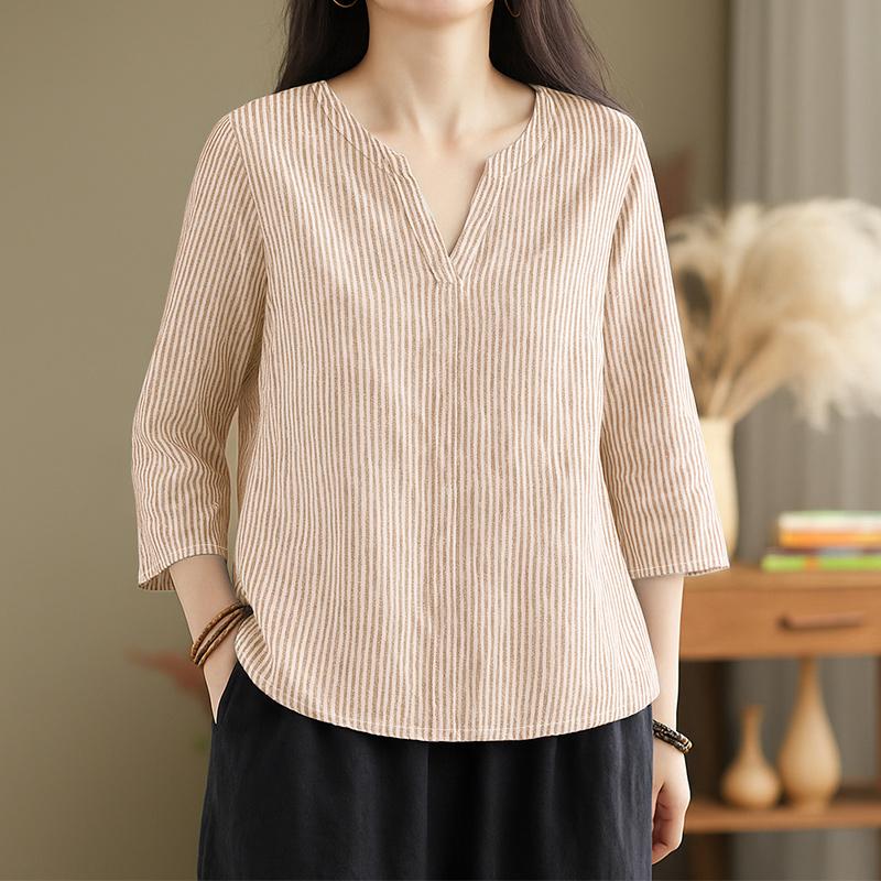 ZANZEA Lässige Bluse mit V-Ausschnitt und 3/4-Ärmeln für Damen