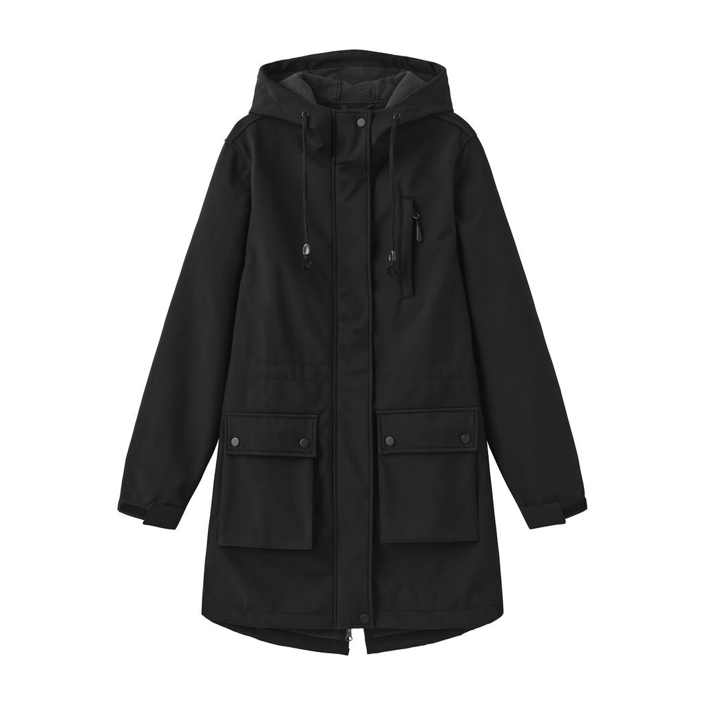 Women's Fashionable Casual Solid Color Long Sleeved Pocket Jacket Hooded Coat Windbreaker