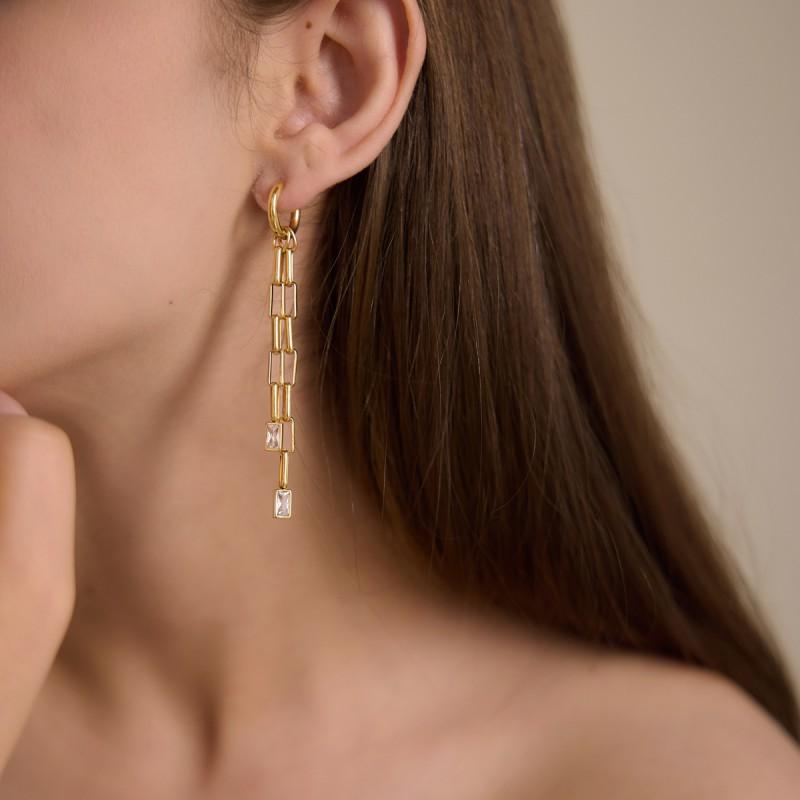 Titanium Steel Chain Tassel Earrings Pearl Ear Jewelry Women Fashion Commute Style
