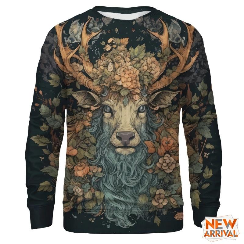 3D Printed Deer Tiger Sweatshirt For Men Monkey Bear Pattern Pullover Casual Loose Street O-Neck Long Sleeve Hoodies Unisex Tops