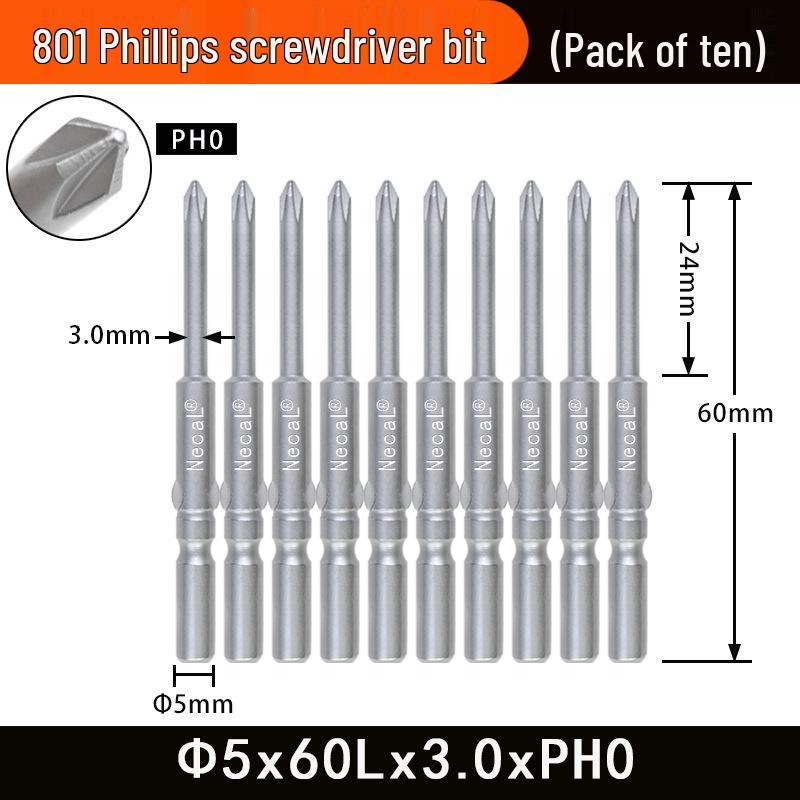 Nigao 801 Phillips Electric Screwdriver Bit, S2 Steel, Magnetic, 5mm Shank, 60mm/80mm Length