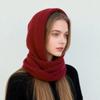 Winter Balaclava Hooded Scarf Set for Women Wool Blend Knit Cap Long Neck Warmer Ear Protection Headwear