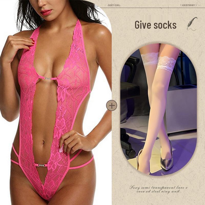 European and American Sexy See-Through Backless Lace-Up Lingerie 
