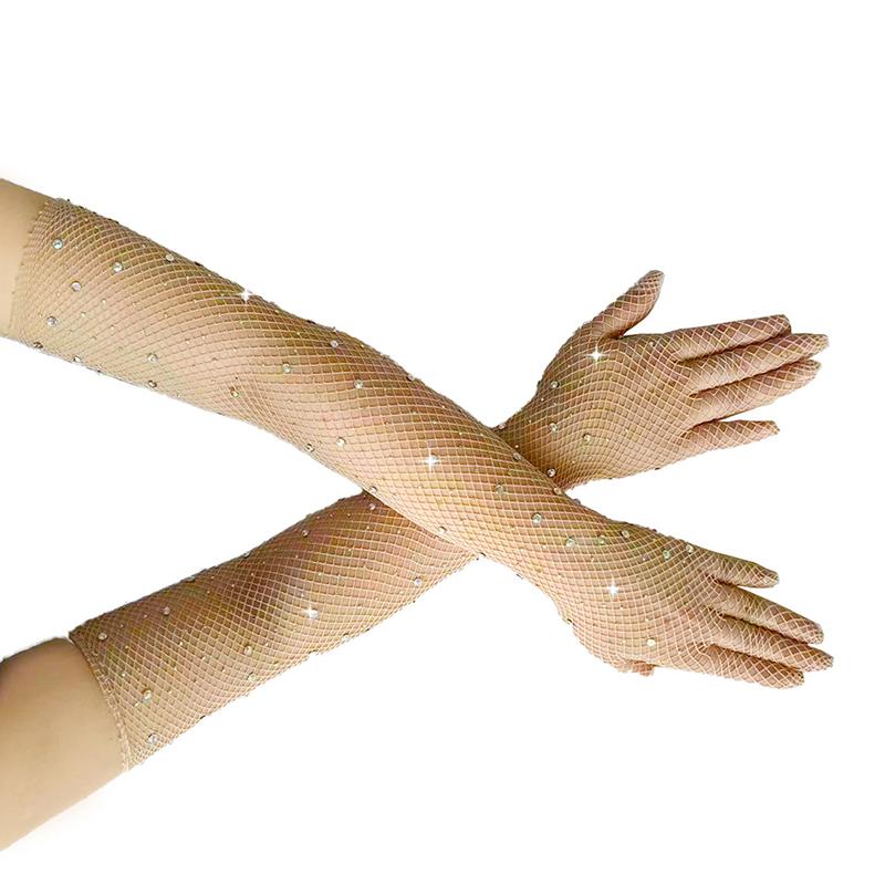 Sexy elastische Strass Mesh Handschuhe Leistung lange Handschuh Zubehör
