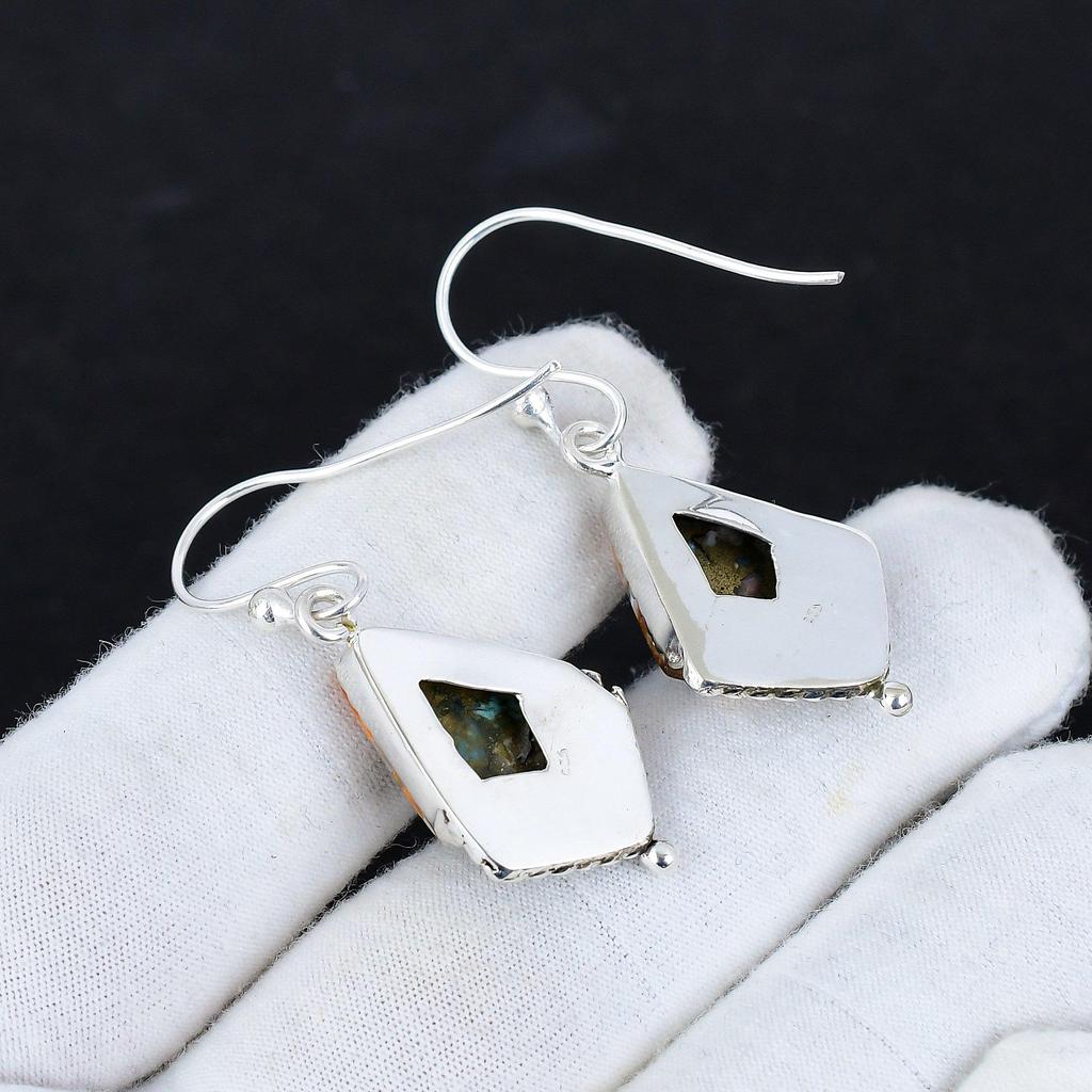 Naturalne Pomarańczowe Ostrygi Kolczaste Turkusowe Antyczne Kolczyki Srebro Próby 925 Kolczyki Wiszące, Biżuteria Boho Srebrna, Prezent na Dzień Kobiet