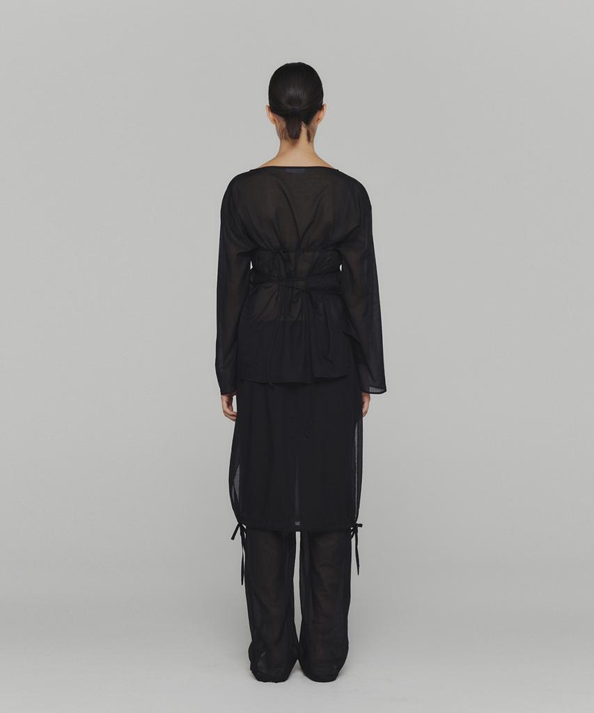 Amomento Sheer Cotton Drawstring Top_Black