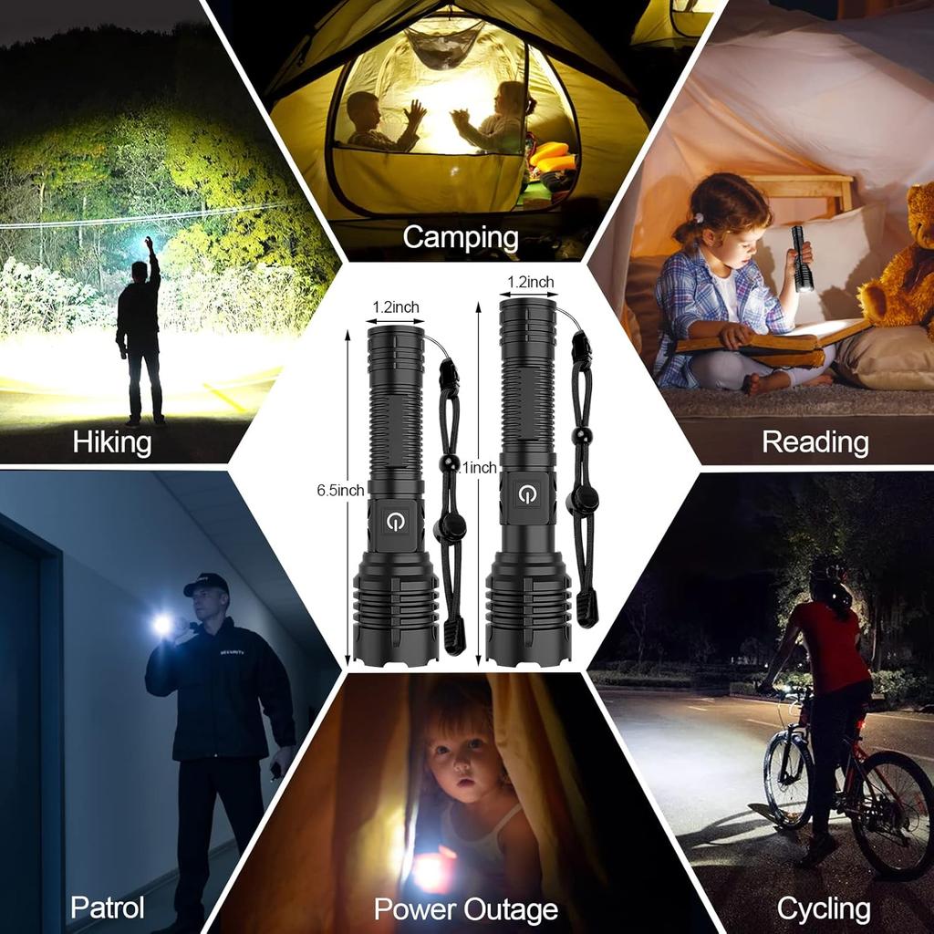Flashlights High Lumens Rechargeable (Battery Included), 100000 Lumens XHP70.2 Super Bright LED Flashlight with Holster, Type-C, 5 Modes, Zoomable,