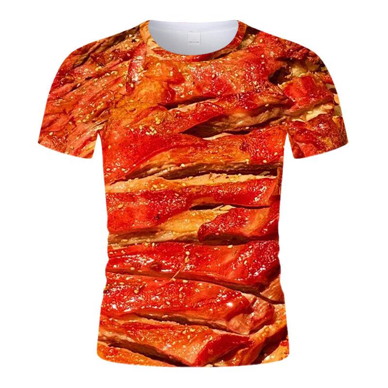 Barbecue Squid Kebab Pattern T Shirt For Men 3D Printed BBQ T-shirt Round Neck Short Sleeve Tee Shirts Tops Street Loose Tshirt