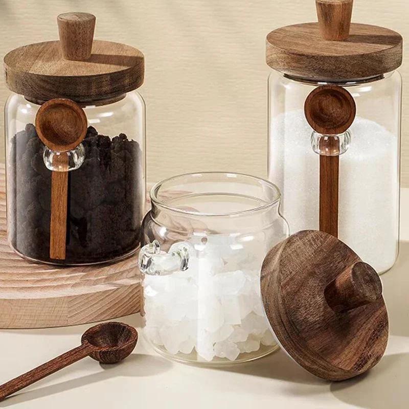 Glass Container Food Storage Jars Tea Coffee Sugar Storage Jars Candy Canister Salt Spice Jar with Lid Home Kitchen Organization