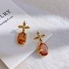 Copper Plated 18K Gold French Autumn Winter Vintage Tea Crystal Rhinestone Women's New Arrival Light Luxury Stud Earrings