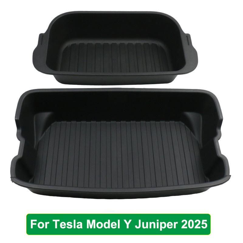 For Tesla New Model Y Juniper 2025 Launch Rear Trunk Double Layer Storage Box & Side Storage TPE Bins Organizer Stowing Tidying
