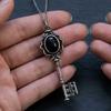 Dark Academy Key Pendant Necklace With Moonstone And Obsidian For Gothic Women