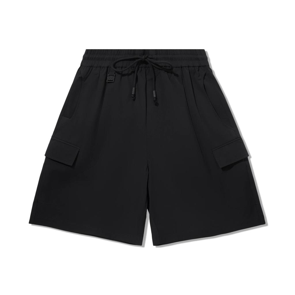 Li Ning Kung Fu Series Solid Color Mid Waist Drawstring Breathable Versatile Loose Casual Shorts Men Shorts AKSV475-1