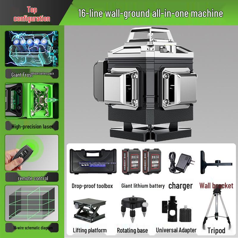 High-Precision Green Laser Level with 16 Lines for Wall and Floor Integration