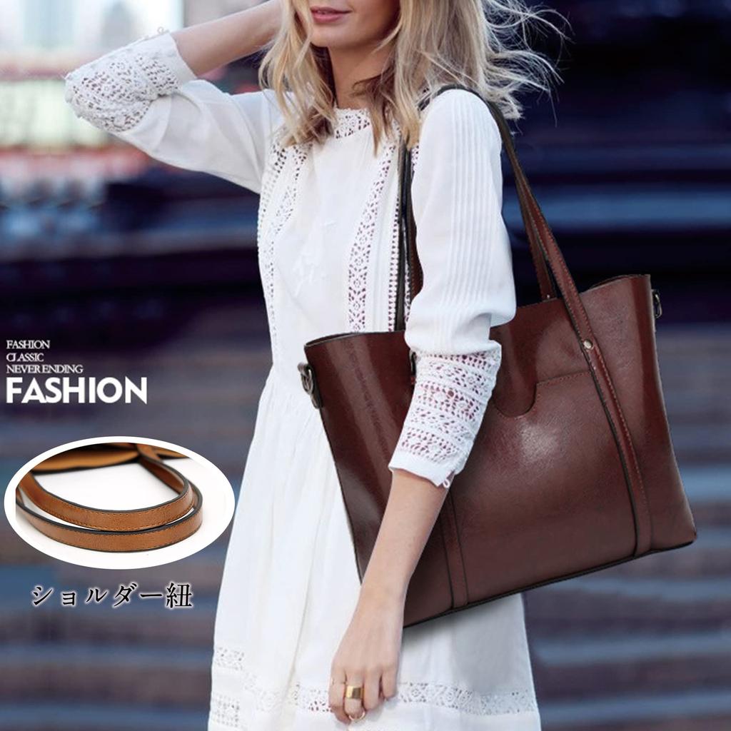[7-livehouse] Women's Tote Bag, Large Capacity PU Leather Shoulder Bag, Fits A4 Size, 2-Way Shoulder Strap, Inner Pocket, Crossbody Bag, Popular for