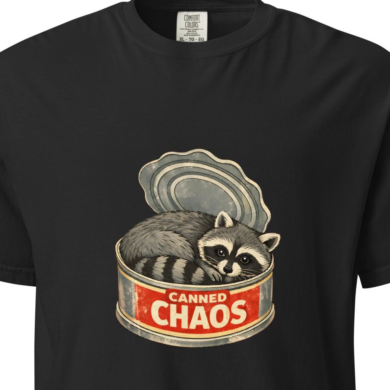 Raccoon Shirt, Funny trashed panda t shirt, Canned Chaos L