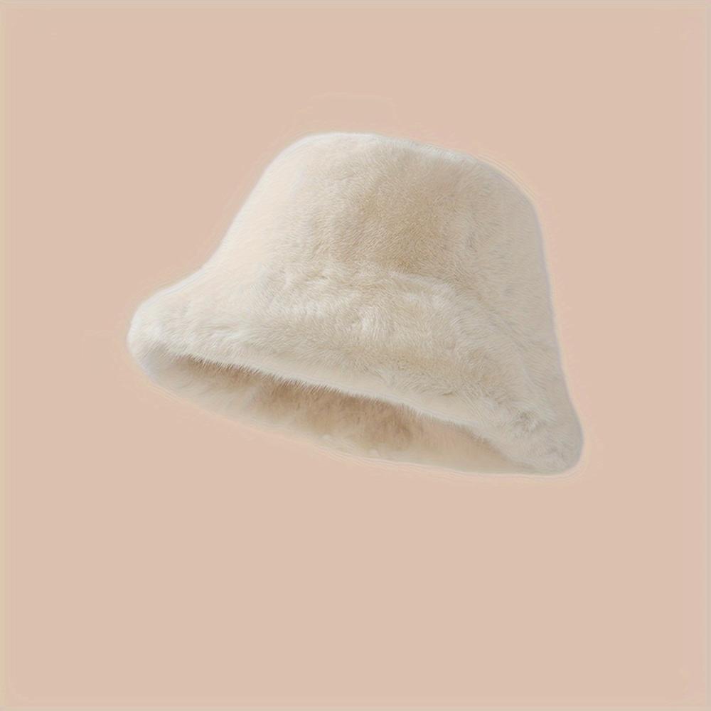 Princess style plush bucket hat,soft fluffy fabric sweet girlish cap,versatile warm headwear,atmospheric fashion accessory for winter daily outfit