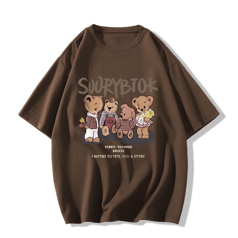 

Summer Fashion Round Neck Harajuku Y2K Loose Casual Cotton T-shirt Women Vintage Printing Pullover Tee Tops 6XL кофейный