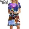 Christmas Deer Print Dress Female Cute Sweet Santa Casual Party Dress Summer Short-sleeved Loose Mini Dress